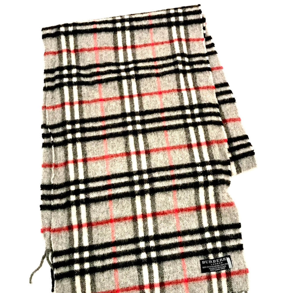 BURBERRY Cashmere Wool Scarf Gray Check MADE IN ENGLAND - Picture 6 of 7